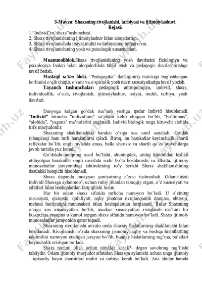 shaxsning rivojlanishi, tarbiyasi va ijtimoiylashuvi — PDF