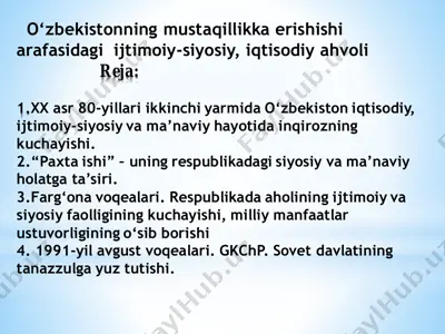 o‘zbekistonning mustaqillikka erishishi arafasidagi  ijtimoiy-siyosiy, iqtisodiy ahvoli — PDF