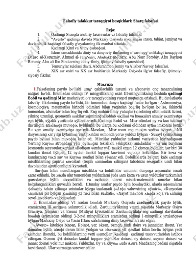 falsafiy tafakkur taraqqiyot bosqichlari: sharq falsafasi — PDF