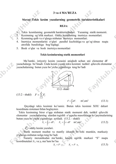 tekis kesim yuzalarning geometrik xarakteristikalari — PDF