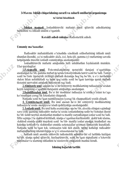 ishlab chiqarishning zararli va zaharli omillarini organizmga ta’sirini hisoblash — PDF