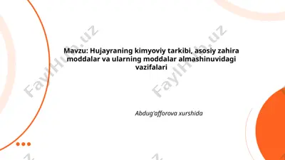 hujayraning kimyoviy tuzilishi va vazifalari — PPTX