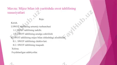 swot tahlilining xususiyatlari — PPTX