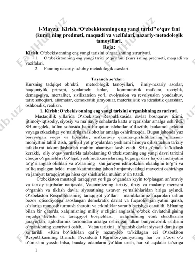 o‘zbekistonning eng yangi tarixi o‘quv fani (kursi) — DOCX