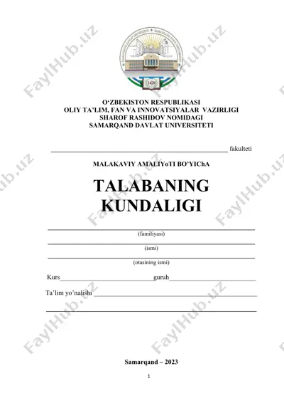 talabaning kundaligi malakaviy amaliyoti bo'yicha — DOCX