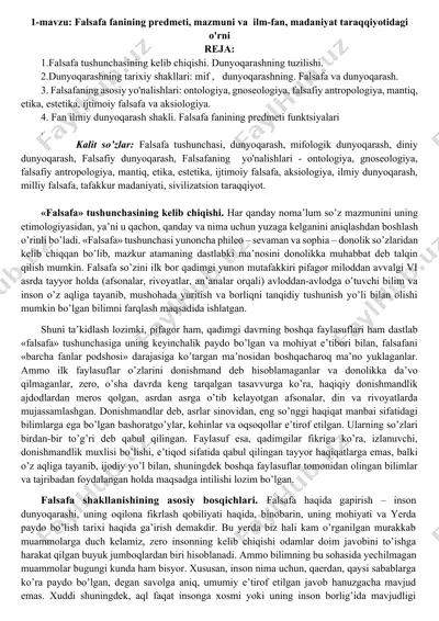 falsafa fanining predmeti, mazmuni va ilm-fan, madaniyat taraqqiyotidagi o'rni — DOCX