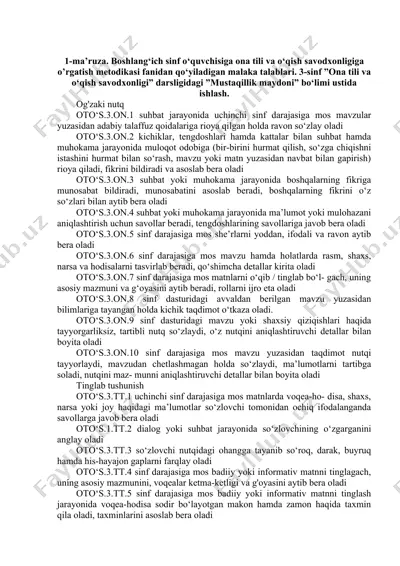 ona tili va o'qish savodxonligiga o'rgatish metodikasi fanidan qo'yiladigan malaka talablari — DOCX