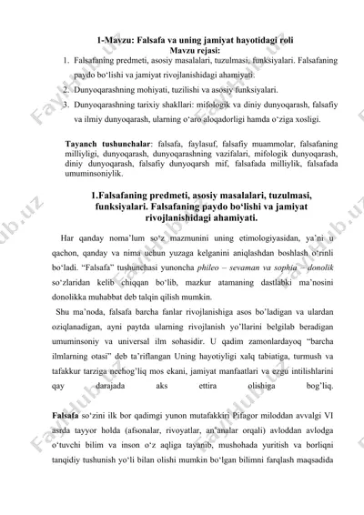 falsafa va uning jamiyat hayotidagi roli — DOCX
