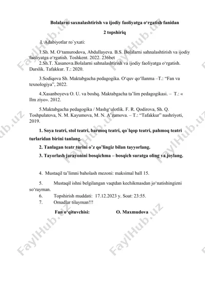 bolalarni sahnalashtirish va ijodiy faoliyatga o‘rgatish — DOCX