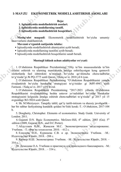 iqtisodiyotda modellashtirish asoslari — DOCX