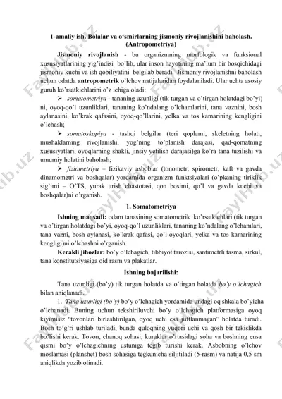 jismoniy rivojlanishni baholash (antropometriya) — DOCX