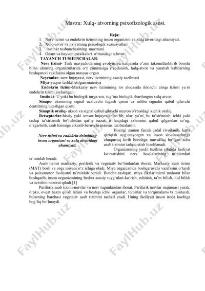 xulq-atvorning psixofizologik asosi — DOCX