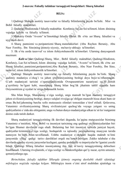 falsafiy tafakkur taraqqiyoti bosqichlari: sharq falsafasi — DOCX