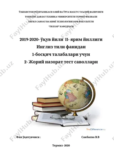 ingli boisqliklar test savollari — DOCX