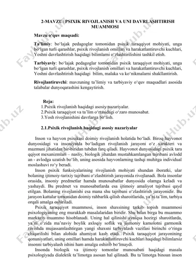 psixik rivojlanish va uni davrlashtirish muammosi — DOCX