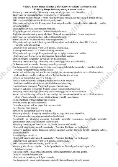 fizikaviy kimyo nazorat savollari — DOCX