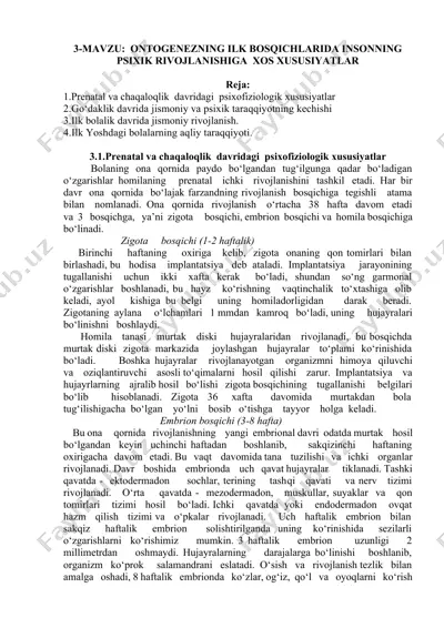 ontogenezning ilk bosqichlarida insonning psixik rivojlanishiga xos xususiyatlar — DOCX