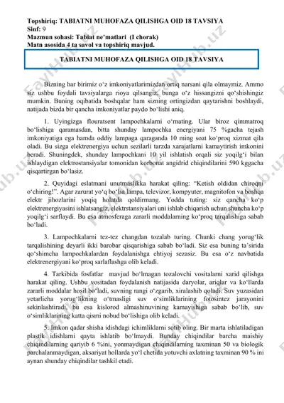tabiatni muhofaza qilishga oid 18 tavsiya — DOCX