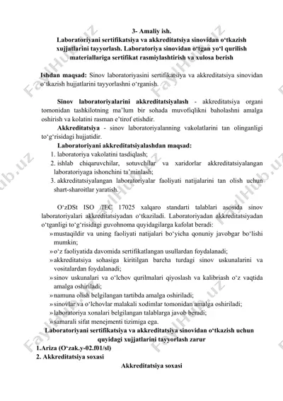 sinov laboratoriyasini sertifikatsiya va akkreditatsiya sinovidan o‘tkazish xujjatlarini tayyorlash — DOCX