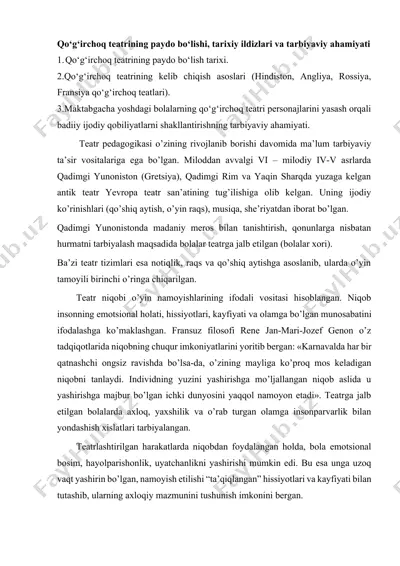 qo‘g‘irchoq teatrining paydo bo‘lishi, tarixiy ildizlari va tarbiyaviy ahamiyati — DOCX