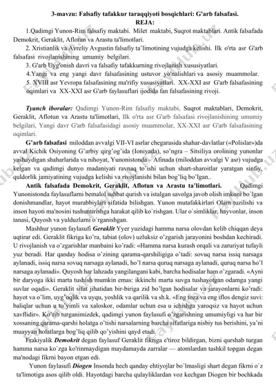 falsafiy tafakkur taraqqiyoti bosqichlari: g'arb falsafasi — DOCX