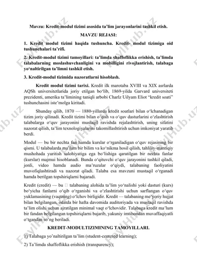 kredit-modul tizimi asosida ta’lim jarayonlarini tashkil etish. — DOCX
