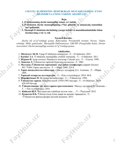 o`zbekiston respublikasi mustaqilligining e‟lon qilinishi va uning tarixiy ahamiyati — DOCX