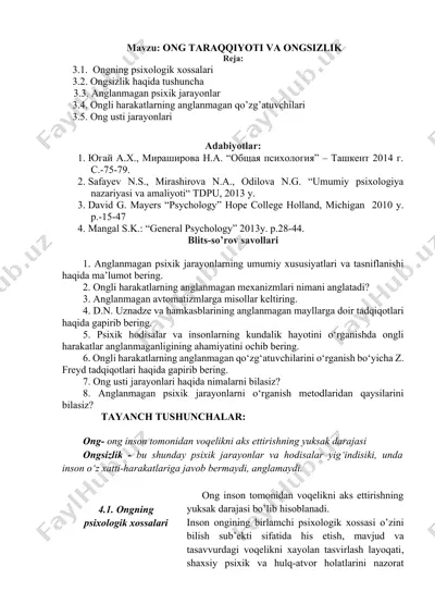 ong taraqqiyoti va ongsizlik — DOCX