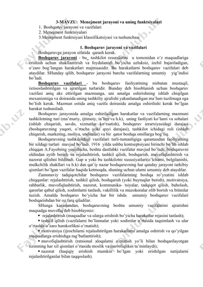 menejment jarayoni va uning funktsiyalari — DOCX