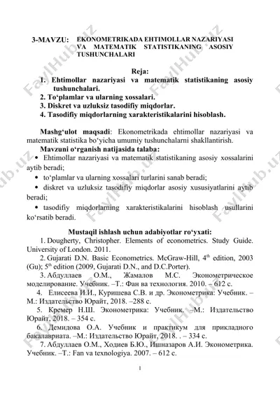 ehtimollar nazariyasi va matematik statistikaning asosiy tushunchalari — DOCX