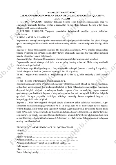 dalalarni begona o‘tlar bilan ifloslanganligini aniqlash va xaritalash — DOCX