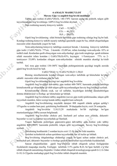 gips va angidrit bog‘lovchi moddalar — DOCX