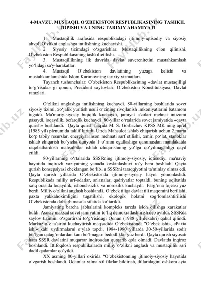 o‘zbekiston respublikasining tashkil topishi va uning tarixiy ahamiyati — DOCX