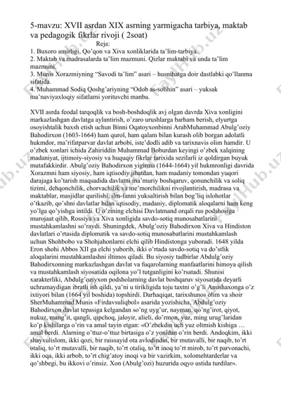 xvii asrdan xix asrning yarmigacha tarbiya, maktab va pedagogik fikrlar rivoji — DOCX