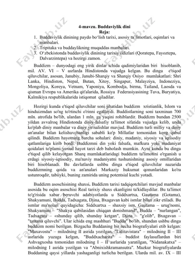 buddaviylik dinining tarixi va asosiy ta'limotlari — DOCX