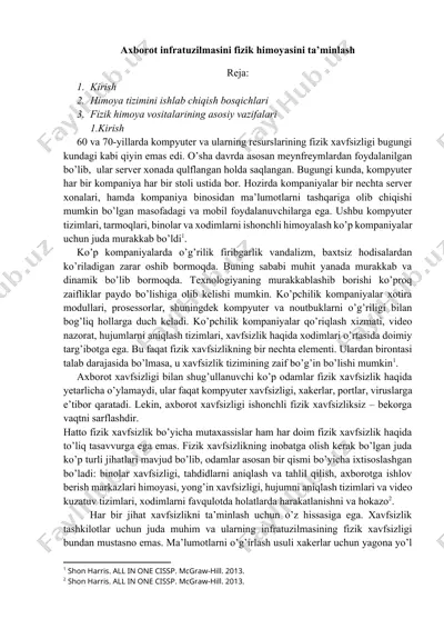 axborot infratuzilmasini fizik himoyasini ta’minlash — DOCX