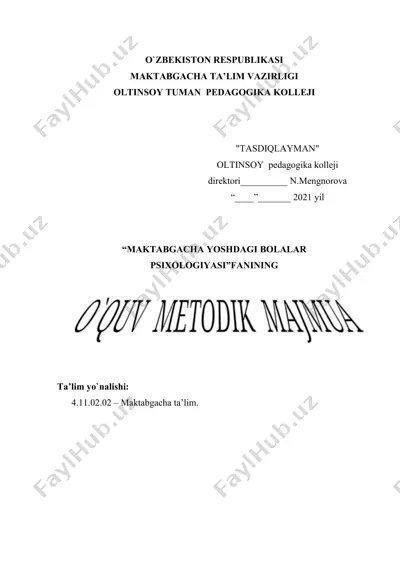 maktabgacha yoshdagi bolalar psixologiyasi — DOCX