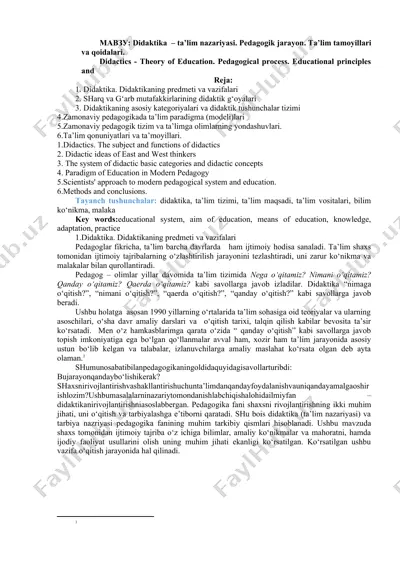 didaktika - ta'lim nazariyasi — DOCX