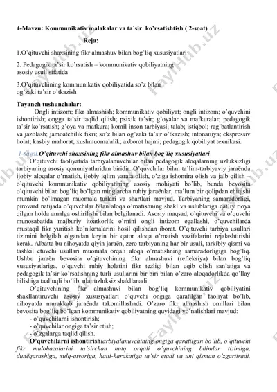 kommunikativ malakalar va ta'sir ko'rsatishtish — DOCX