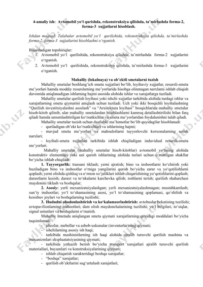 avtomobil yo‘l qurilishida, rekonstruksiya qilishda, ta’mirlashda forma-2, forma-3 xujjatlarni hisoblash. — DOCX