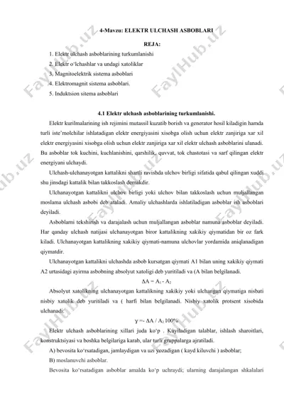 elektr ulchash asboblarining turkumlanishi — DOCX