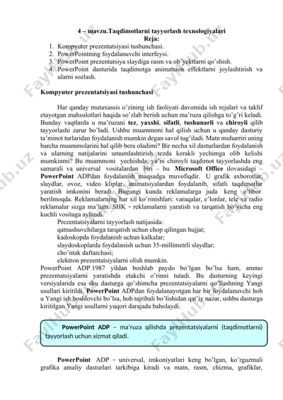 taqdimotlarni tayyorlash texnologiyalari — DOCX