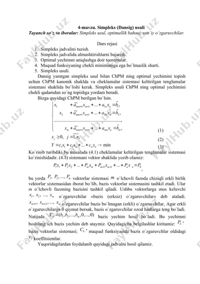 simpleks (dansig) usuli — DOCX