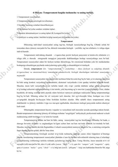 temperament haqida tushuncha va uning turlari — DOCX