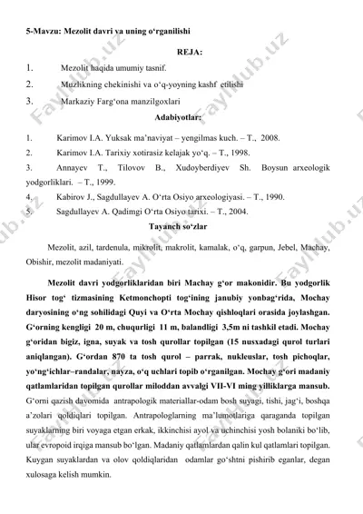 mezolit davri va uning o‘rganilishi — DOCX