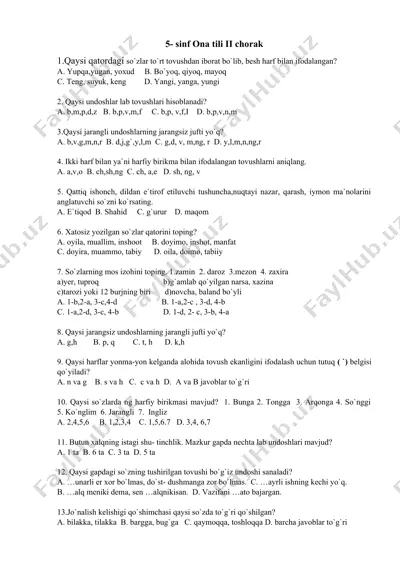 5- sinf ona tili ii chorak — DOCX