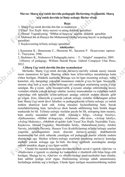 sharq uyg’onish davrida pedagogik fikrlarning rivojlanishi — DOCX