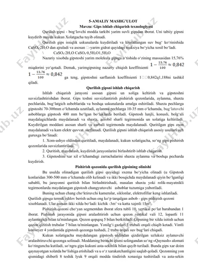 gips ishlab chiqarish texnologiyasi — DOCX