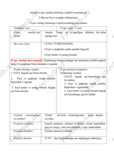 amaliy o`quv mashg’ulotining o`qitish texnalogiyasi — DOCX