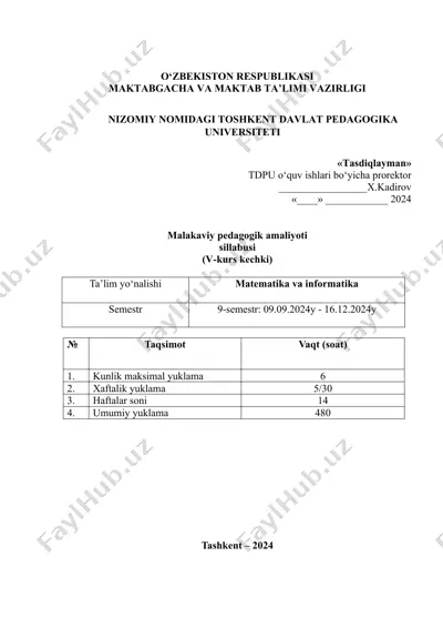 malakaviy pedagogik amaliyoti sillabusi (v-kurs kechki) — DOCX
